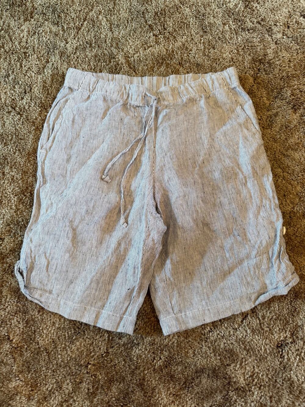 J. Jill Love Linen Striped Shorts Elastic Drawstring Roll Tab Hem Pockets Beach